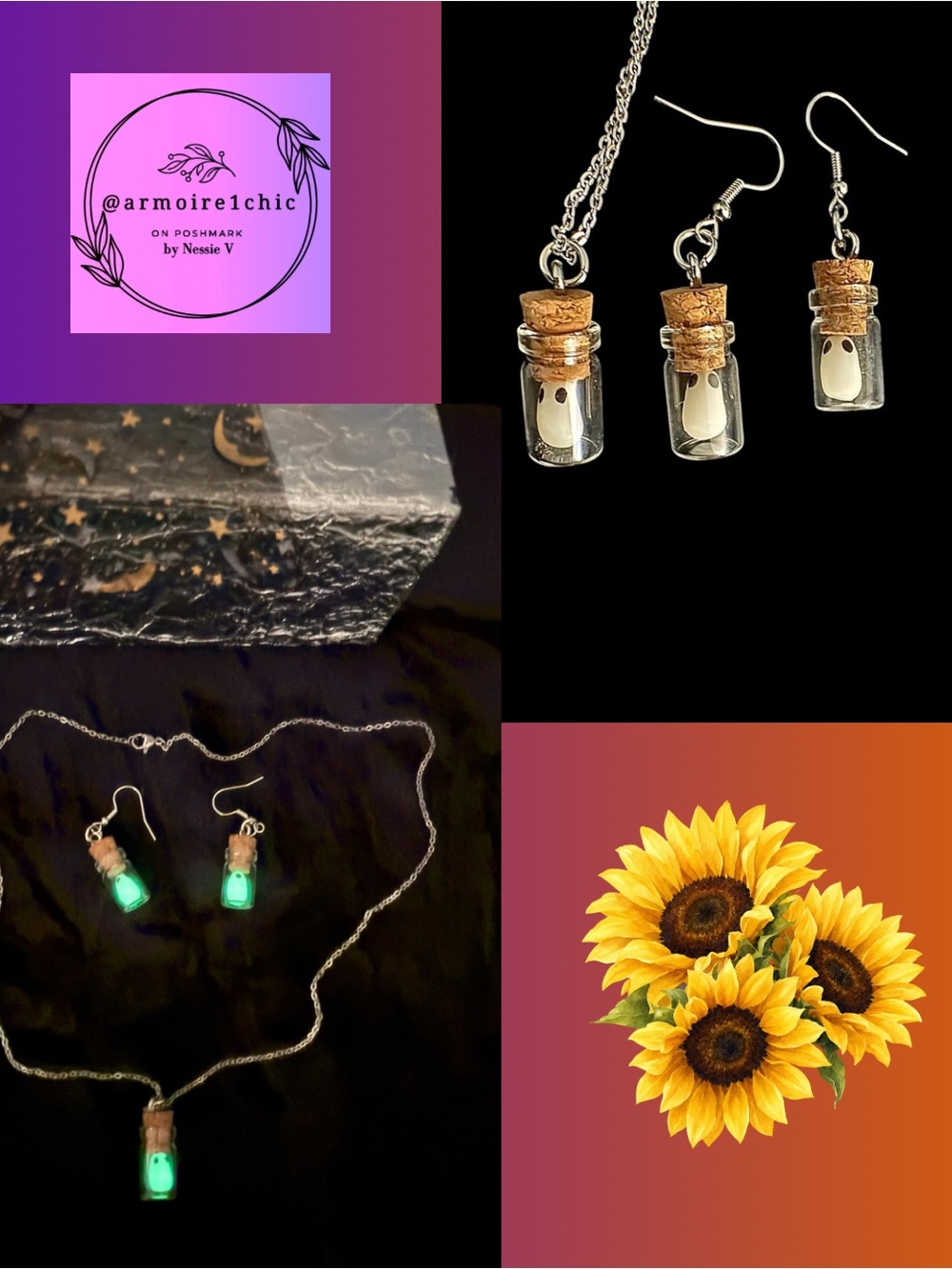 BOTTLED GHOSTS | Glow in the Dark Earrings and Necklace Set
